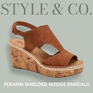 STYLE & CO. Brown Ferann Slingback Cork-Wedge Sandals -10M